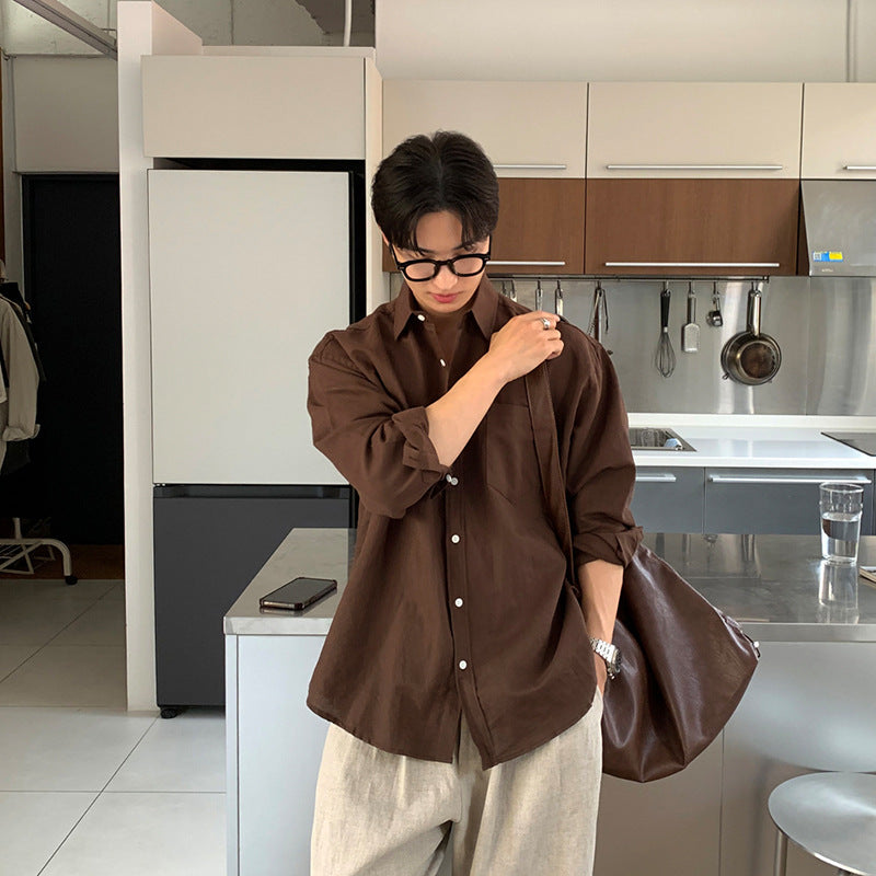 Korean Style Cotton Linen Long Sleeve Shirt
