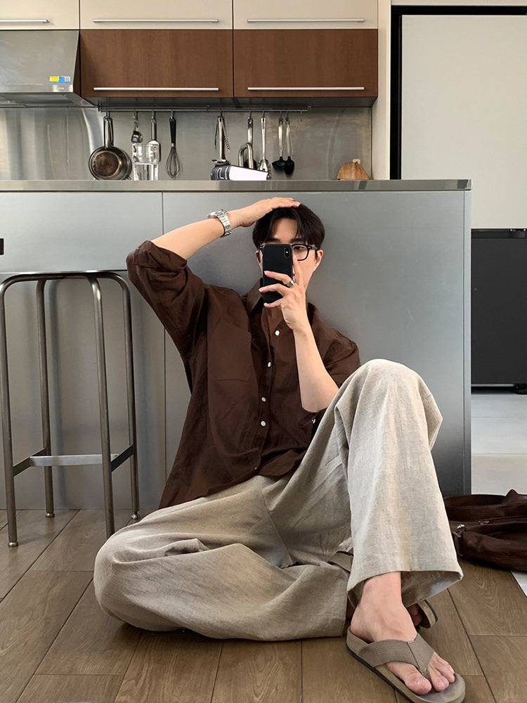 Korean Style Cotton Linen Long Sleeve Shirt