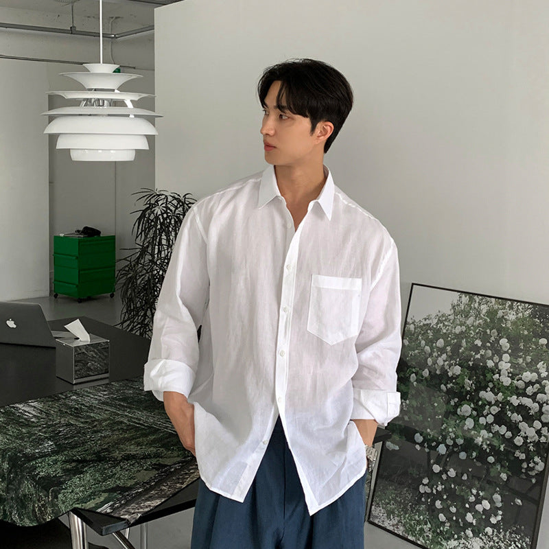 Korean Style Cotton Linen Long Sleeve Shirt