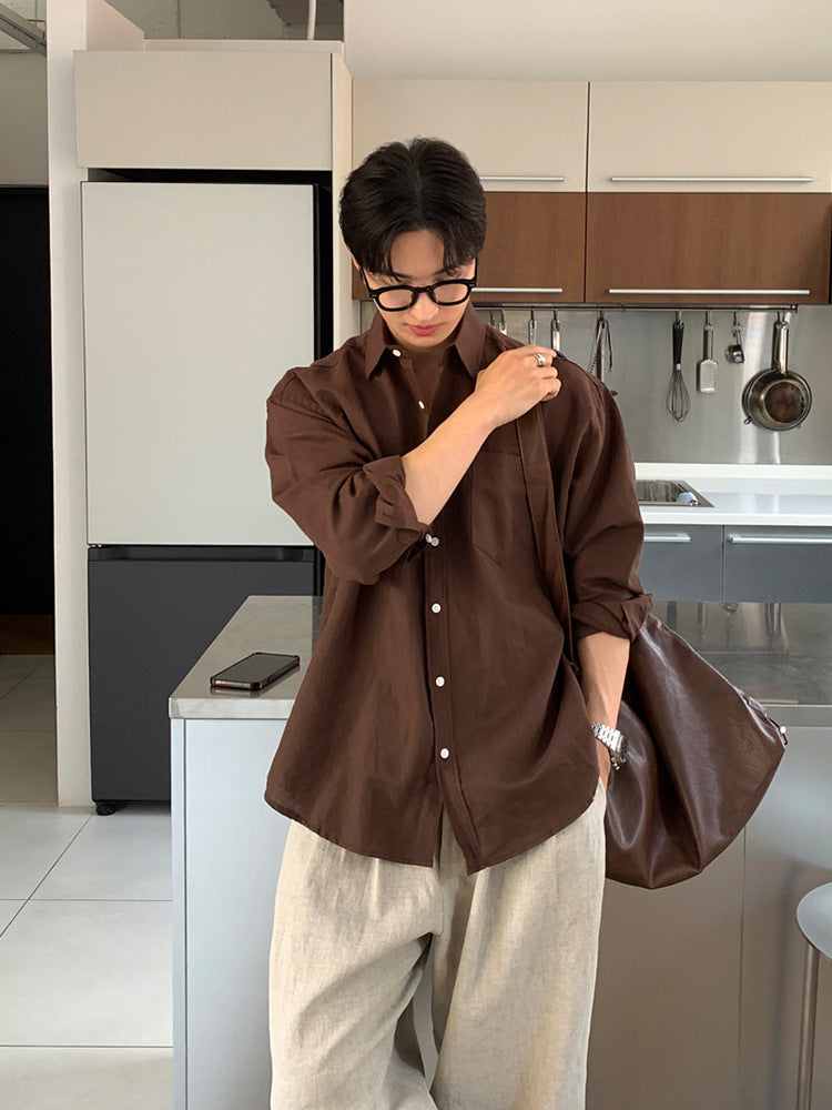 Korean Style Cotton Linen Long Sleeve Shirt