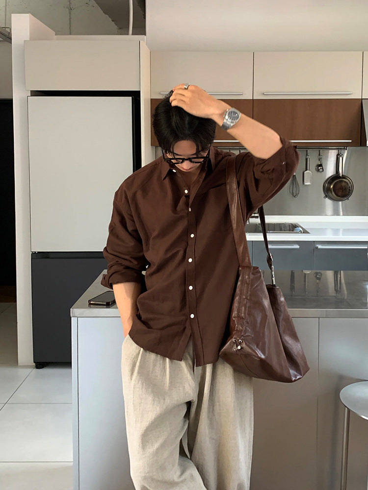 Korean Style Cotton Linen Long Sleeve Shirt