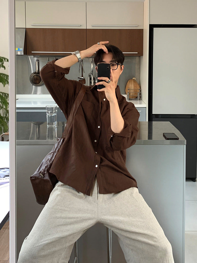 Korean Style Cotton Linen Long Sleeve Shirt