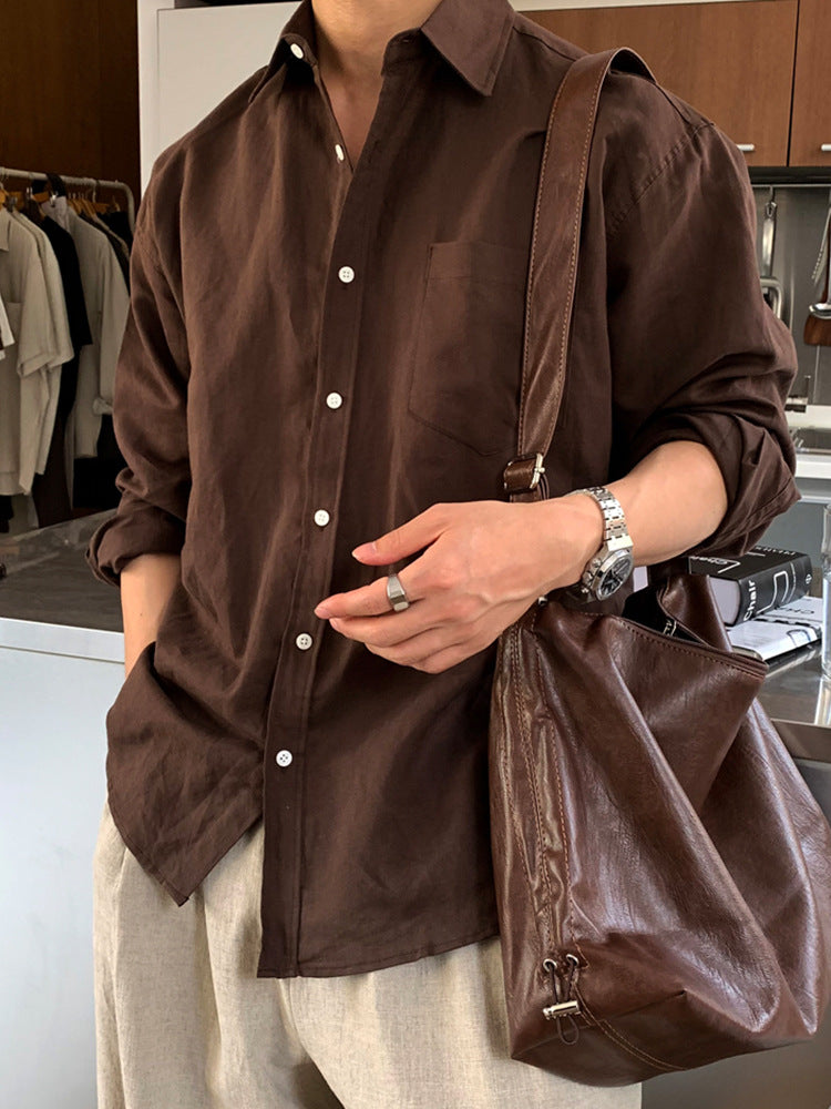 Korean Style Cotton Linen Long Sleeve Shirt